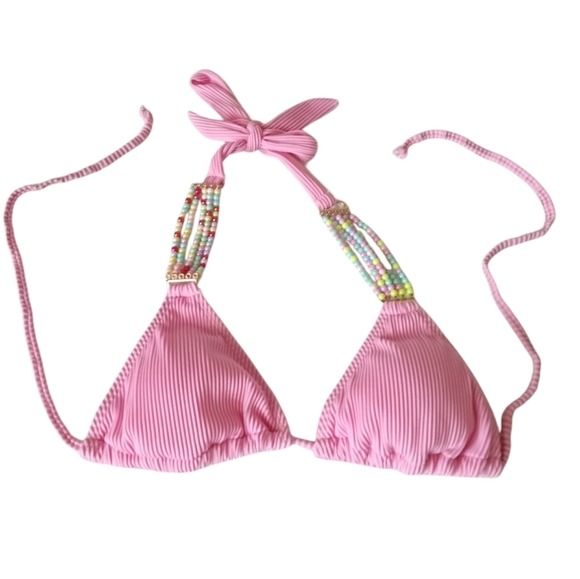 Romantic Casual Holiday Solid Color Textured Fabric Decorated Bikini Top Only S - Picture 3 of 10